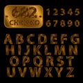 A gold number on the door with numbers and letters. Isolated objects. Royalty Free Stock Photo